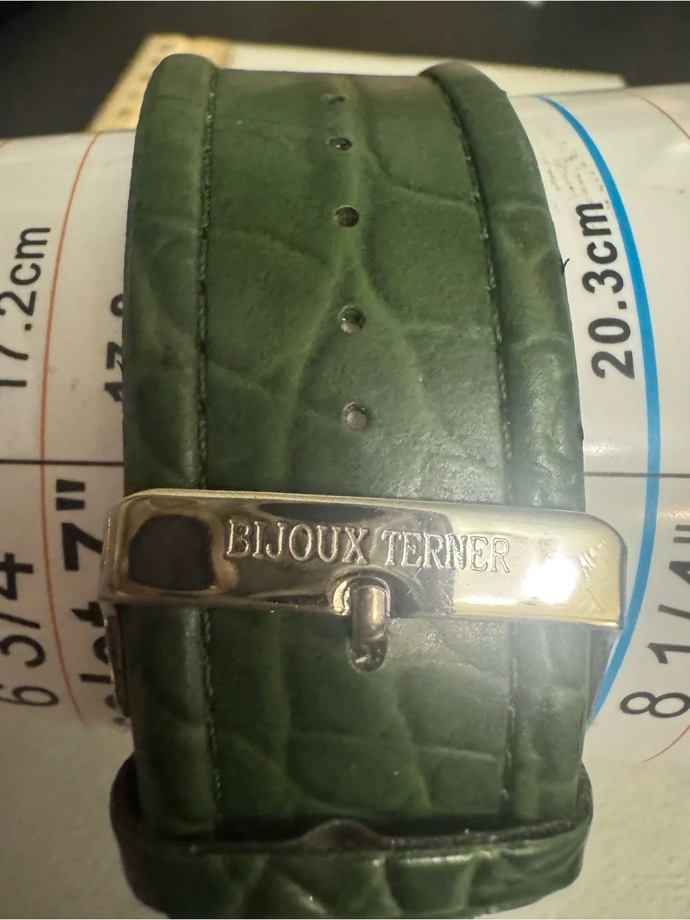 Bijoux Terner Green Leather Strap Digital Watch with Silver-Tone Case